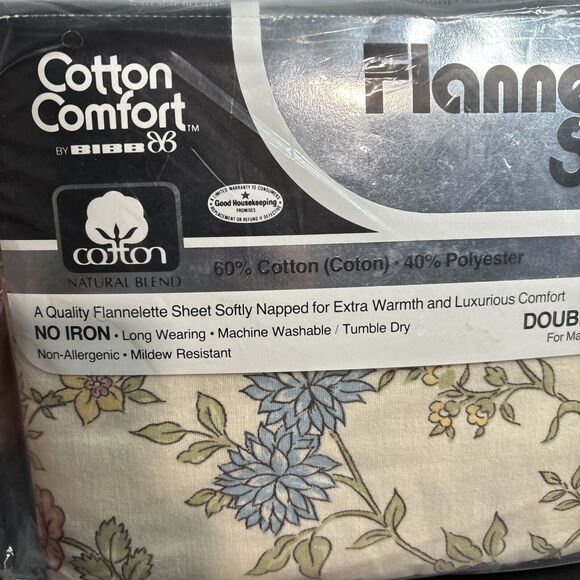 Vintage Cotton Comfort By BIBB Flannelette Sheet Double ( Full ) Fitted Sheet - Picture 6 of 7